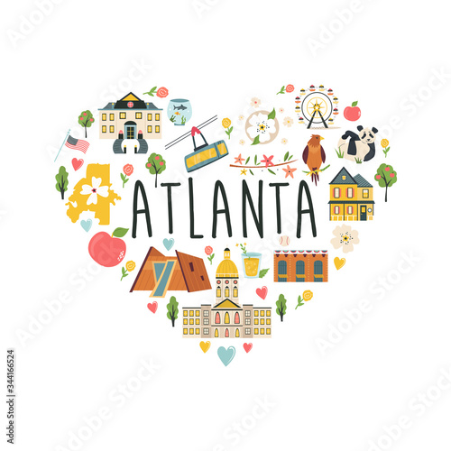 Tourist poster, flat banner with Atlanta skyline