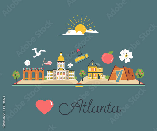 Tourist poster, banner with symbols of Atlanta