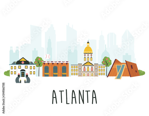 Tourist poster, flat banner with Atlanta skyline