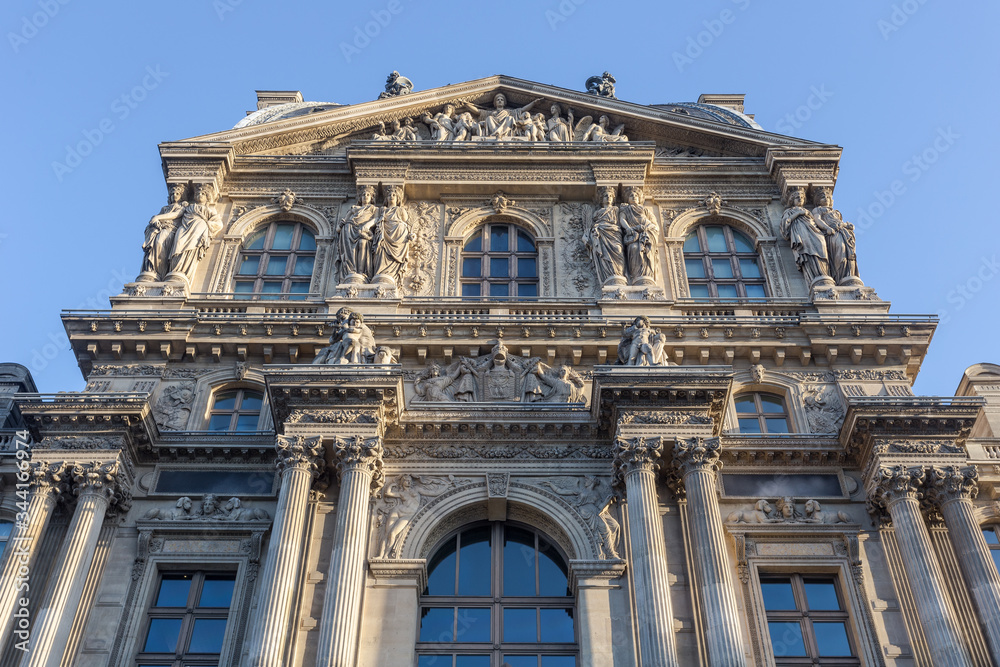 Paris, France. Europe - November 2, 2018: Looking up at a beautiful vintage building with elaborate detail