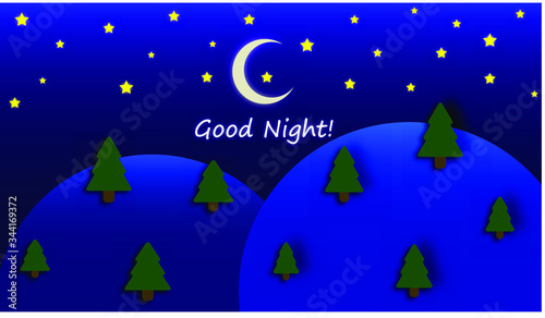Vector image. Good night, trees, planet. Stock image.