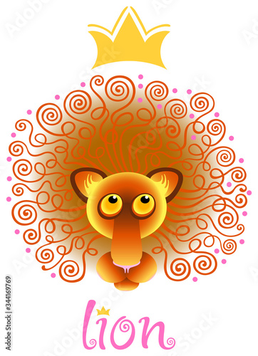 A lion. Image of a muzzle of a lion with a crown. Vector graphics