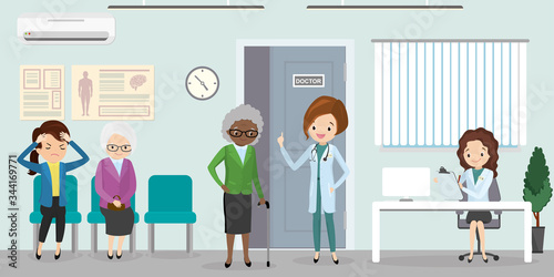 woman doctor in uniform standing with patients