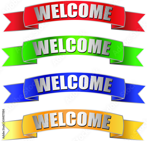Welcome labels with ribbons