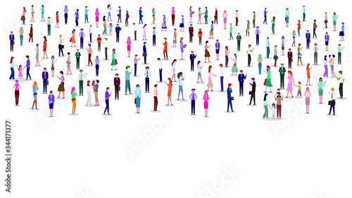 Large group of people on white background. Group of man and woman cartoon characters. Flat colorful vector illustration.