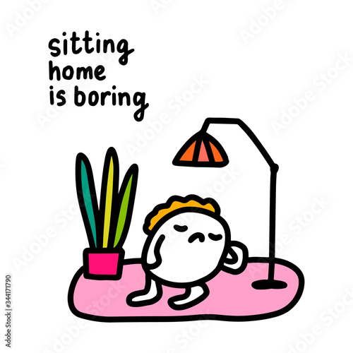 Sitting home is boring hand drawn vector illustration in cartoon comic style man sleepy