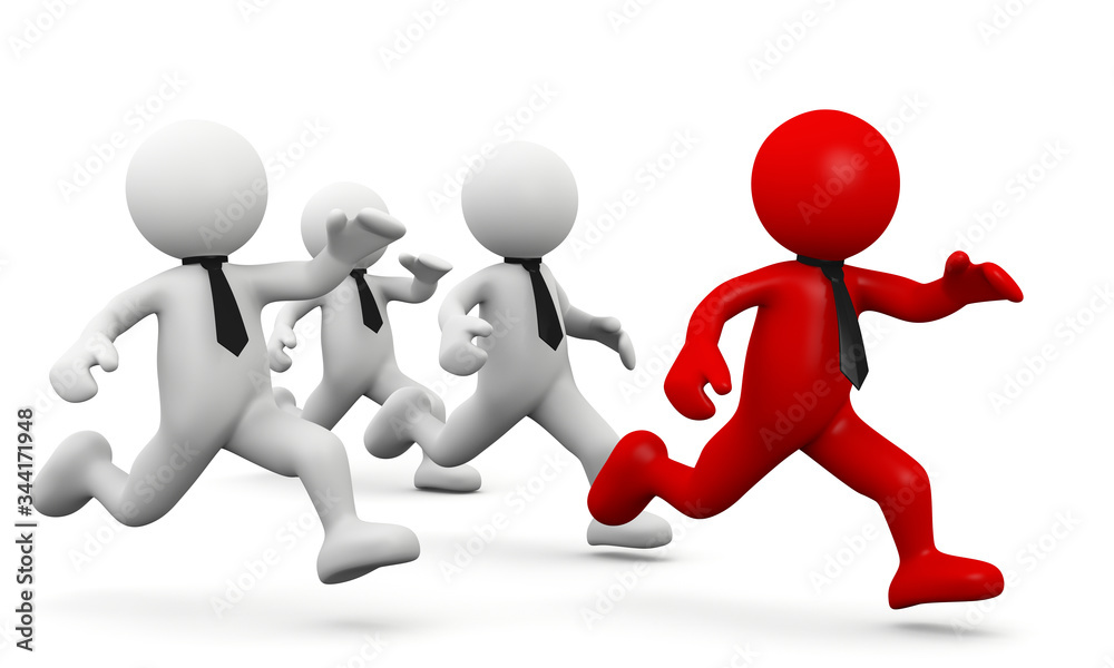 3d men running with leader 3d men running with leader