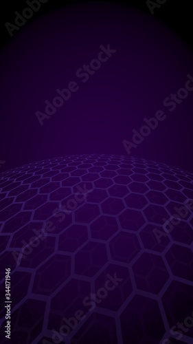 Multilayer sphere of honeycombs, blue on a dark background, social network, computer network, technology, global network. 3D illustration © Plastic man