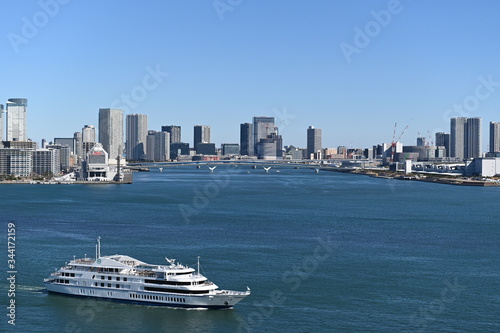 ２０２０年東京オリンピックの年の東京の風景　２月の東京湾を行き交う船と晴美埠頭の風景 © satou y1