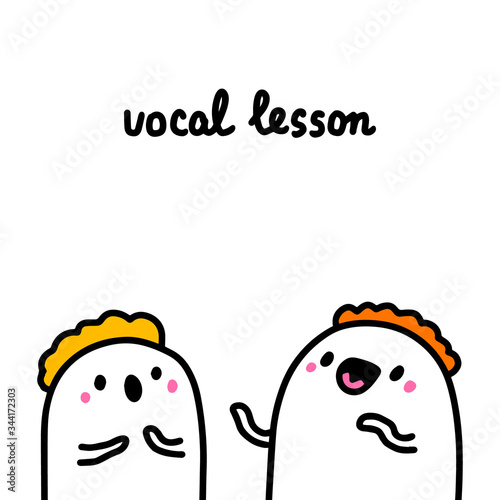Vocal lesson hand drawn vector illustration in cartoon comic style teacher and pupil