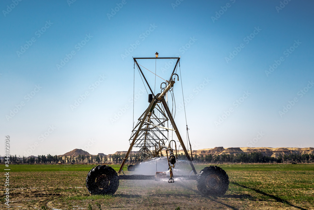Irrigation Desert farming. Irrigation System for farming in Pivots
