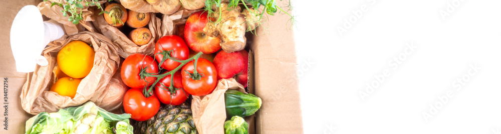 Grocery paper box with healthy food clean eating selection Grocery paper box with healthy food clean eating selection