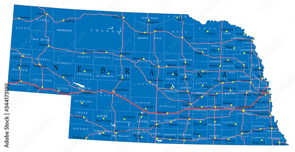 Nebraska state political map