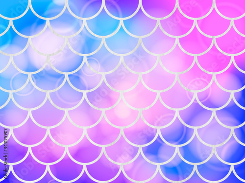 Mermaid scale. Pink and blue shiny background. Vector stock illustration for poster or banner