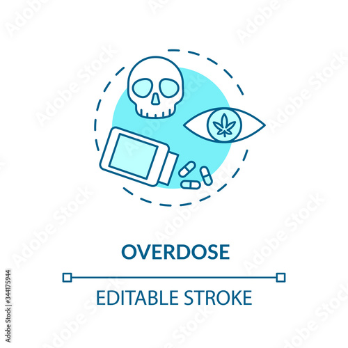 Overdose concept icon. Cannabis lethal dose idea thin line illustration. Marijuana consumption problem, psychactive drug abuse risk. Vector isolated outline RGB color drawing. Editable stroke