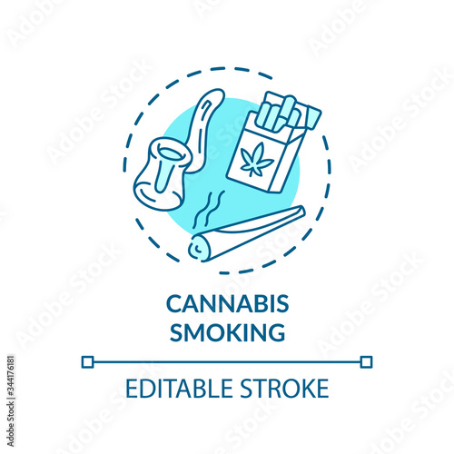 Cannabis smoking concept icon. Marijuana consumption, recreational hemp idea thin line illustration. Marihuana joint, cigarettes smoking. Vector isolated outline RGB color drawing. Editable stroke