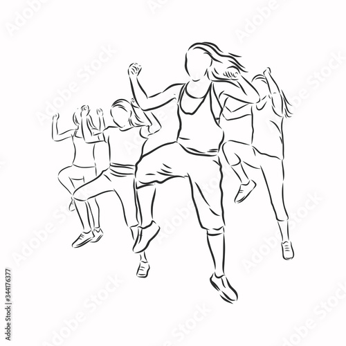 ilustración de bailarines de zumba.  Zumba, bailarines de Zumba, fitness, bailarín, dibujo vectorial ilustración vectorial de Stock