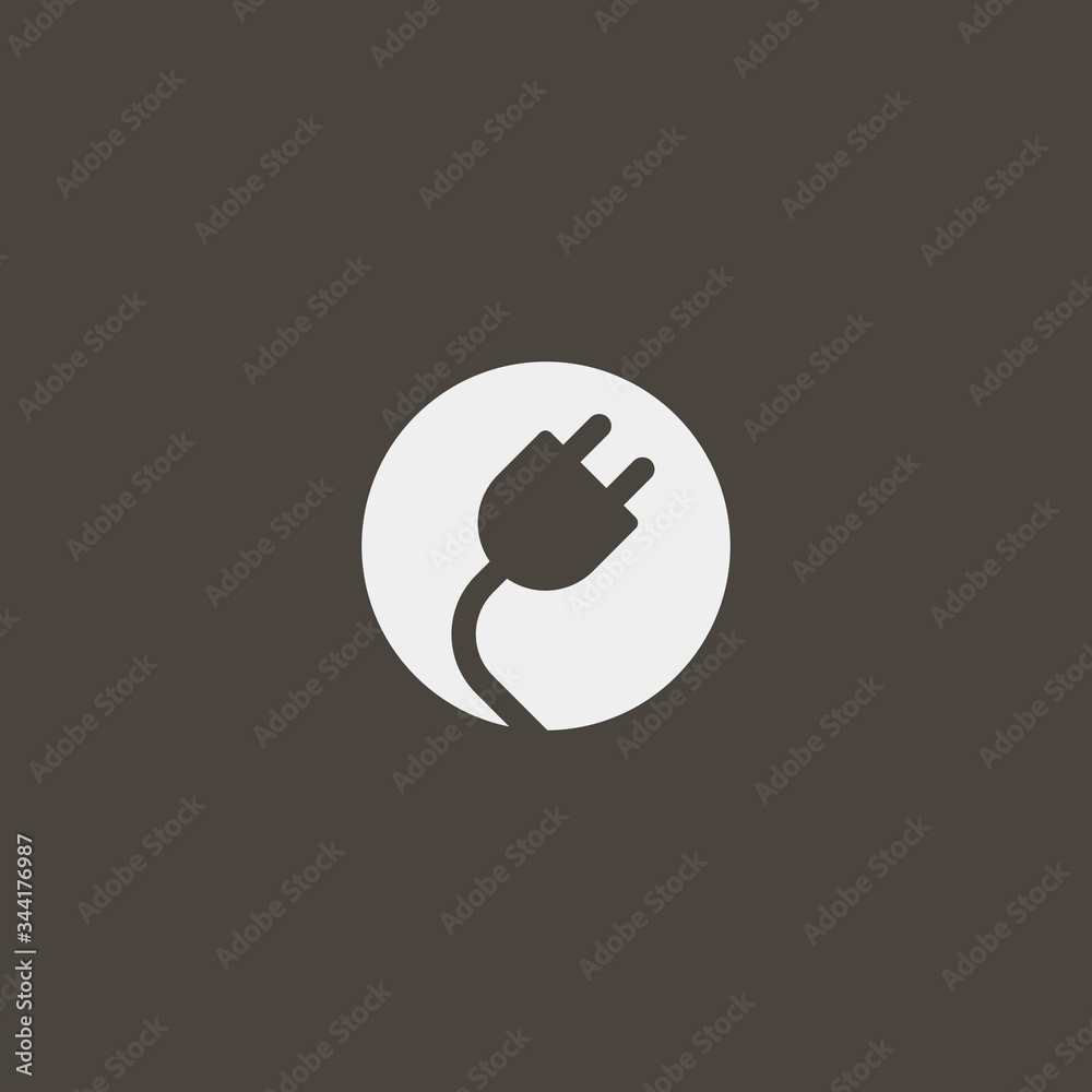 white sign on a black background. simple vector negative space round iconic sign of electric plug
white sign on a black background. simple vector negative space round iconic sign of electric plug
