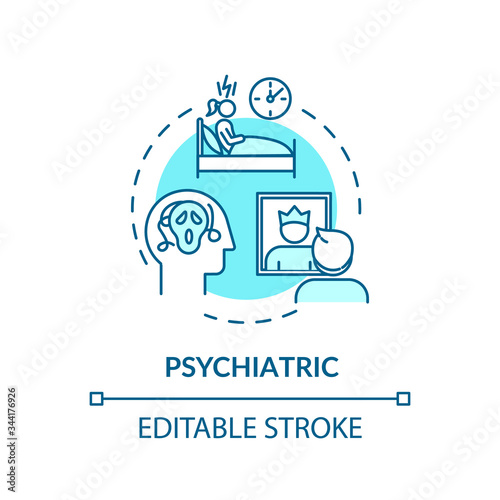 Psychiatric concept icon. Cannabis caused mental disorders idea thin line illustration. Panic attacks, schizophrenia, anxiety and delusions. Vector isolated outline RGB color drawing. Editable stroke