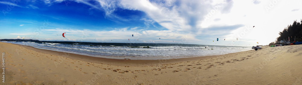 panoramic shot of the beach with sea 