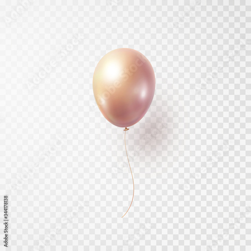Balloon isolated on transparent background. Vector realistic gold rose or golden pink festive 3d helium ballon template for anniversary, birthday party design.