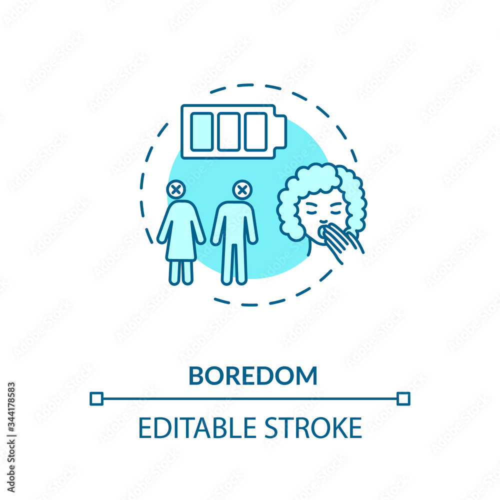 Boredom concept icon. Getting tired of relationship idea thin line illustration. Wife and husband divorce reason. Vector isolated outline RGB color drawing. Editable stroke