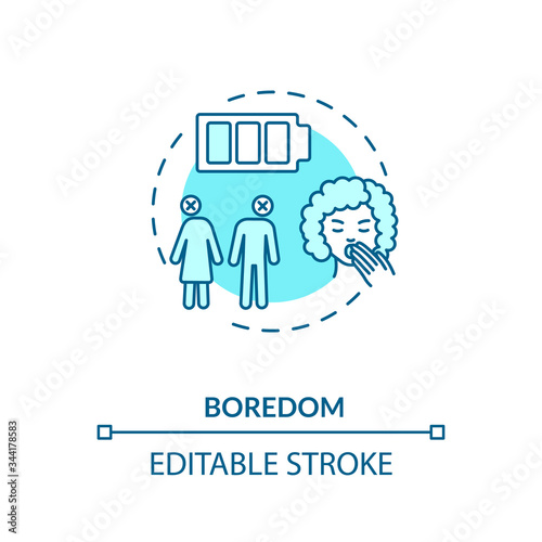 Boredom concept icon. Getting tired of relationship idea thin line illustration. Wife and husband divorce reason. Vector isolated outline RGB color drawing. Editable stroke