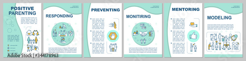 Positive parenting brochure template. Children mentoring. Flyer, booklet, leaflet print, cover design with linear icons. Vector layouts for magazines, annual reports, advertising posters