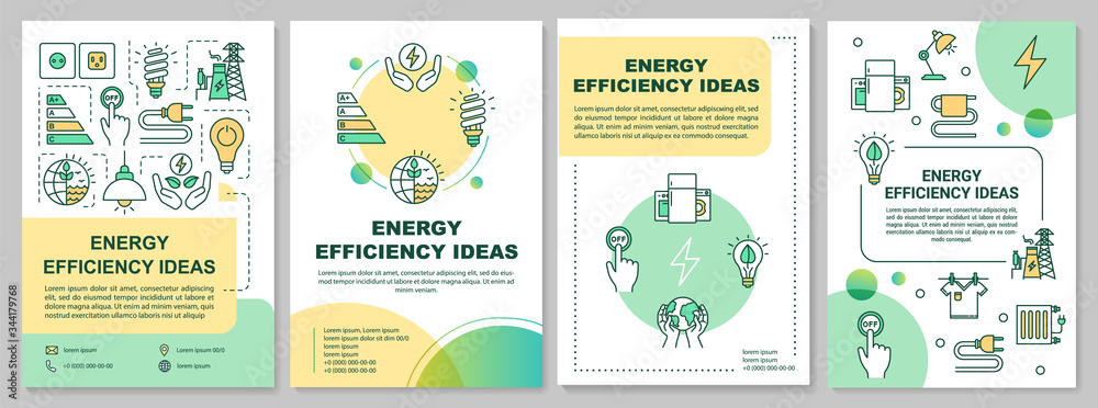 Energy saving ideas brochure template. Electricity economy. Flyer, booklet, leaflet print, cover design with linear icons. Vector layouts for magazines, annual reports, advertising posters