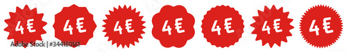 4 Price Tag Red | 4 Euro | Special Offer Icon | Sale Sticker | Deal Label | Variations