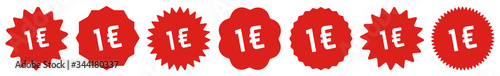 1 Price Tag Red | 1 Euro | Special Offer Icon | Sale Sticker | Deal Label | Variations