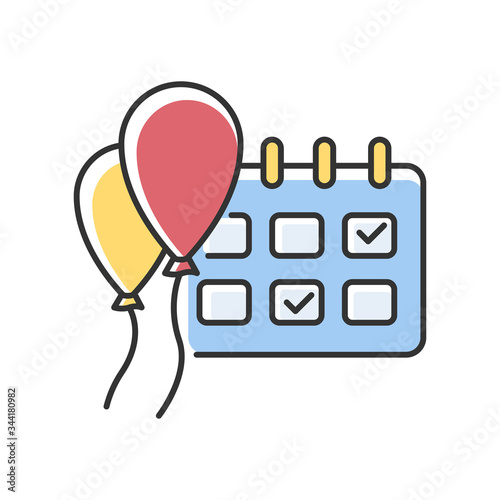 Events RGB color icon. Calendar planner for social gatherings. Check party date in monthly schedule. Save date for special celebration. Chekmark on day in week organizer. Isolated vector illustration photo