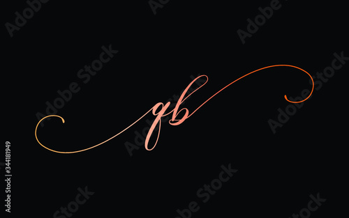 qb or q, b Lowercase Cursive Letter Initial Logo Design, Vector Template