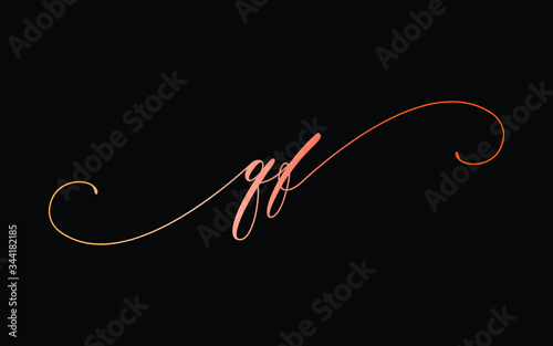 qf or q, f Lowercase Cursive Letter Initial Logo Design, Vector Template