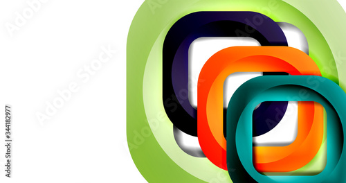 Square geometric vector abstract background, dynamic modern minimal template. Multicolored square shapes with round corners overlapping each other