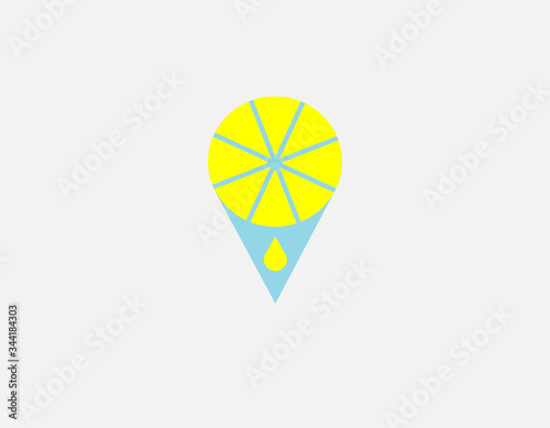 Creative bright logo icon geotagging label and lemon cutaway for your company, cafe