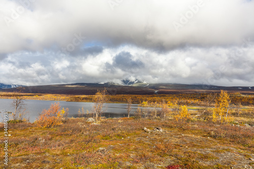 river in the Arctic mountains of a Sarek National Park.