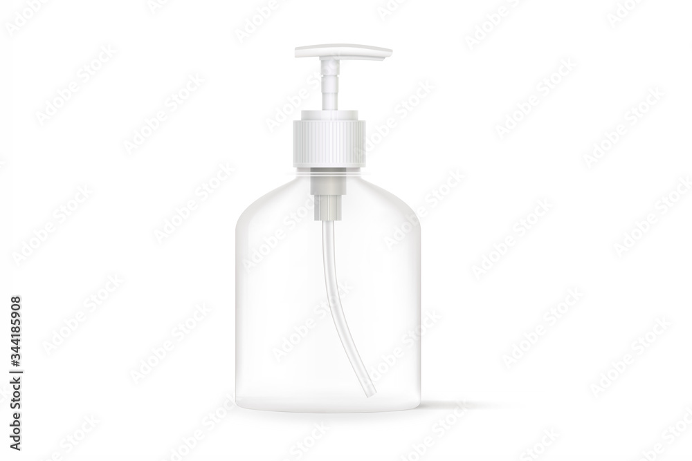 Hand antibacterial sanitizer dispenser pump. Cosmetic bottle with dispenser liquid container for gel, lotion, bath foam 3d illustration realistic mockup isolated on white background. Wash your hands Hand antibacterial sanitizer dispenser pump. Cosmetic bottle with dispenser liquid container for gel, lotion, bath foam 3d illustration realistic mockup isolated on white background. Wash your hands