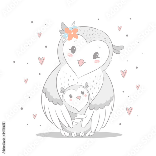 cute owl - mom and kids-mother's day