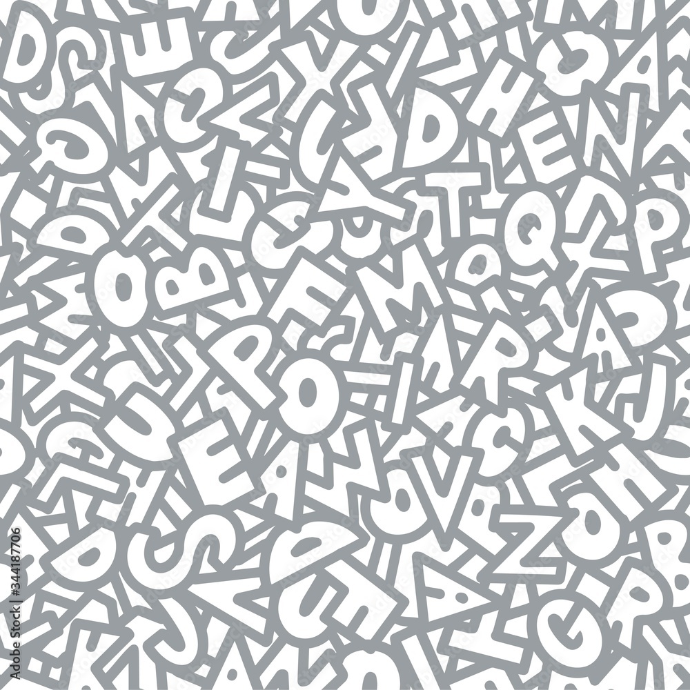 Doodle pattern of drawn letters in gray.