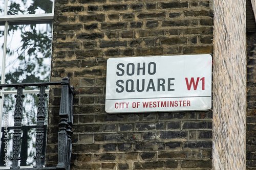 London- Soho Square street sign, a central square in vibrant area of London's West End photo