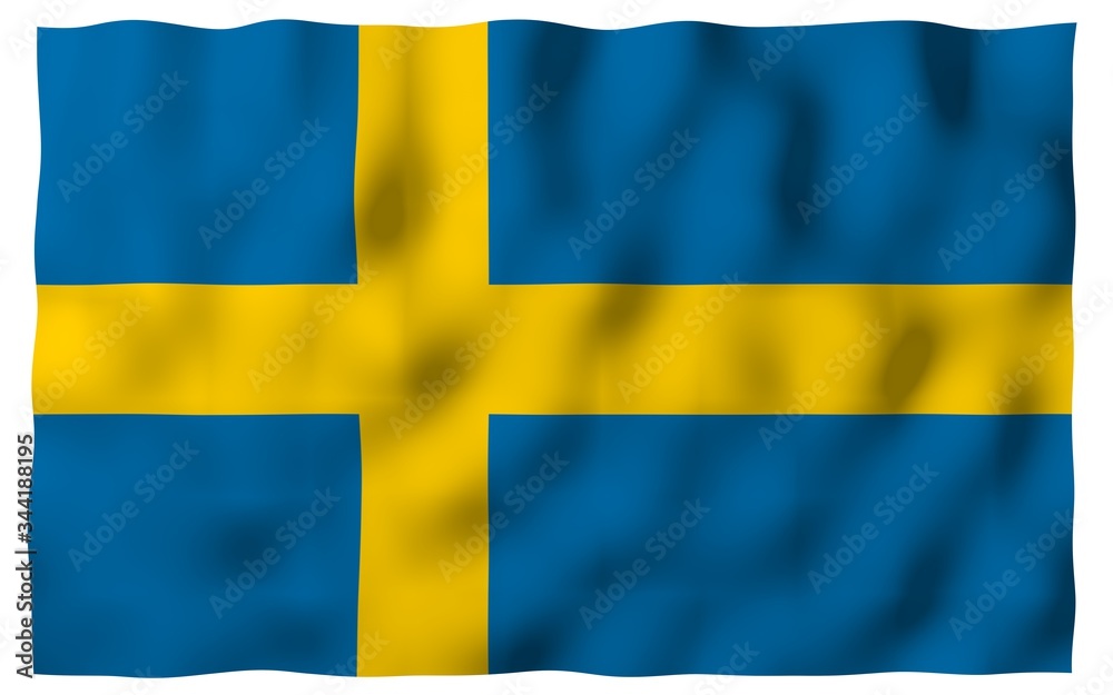 The flag of Sweden. Official state symbol of the Kingdom of Sweden. A blue field with a yellow Scandinavian cross that extends to the edges of the flag. 3d illustration The flag of Sweden. Official state symbol of the Kingdom of Sweden. A blue field with a yellow Scandinavian cross that extends to the edges of the flag. 3d illustration