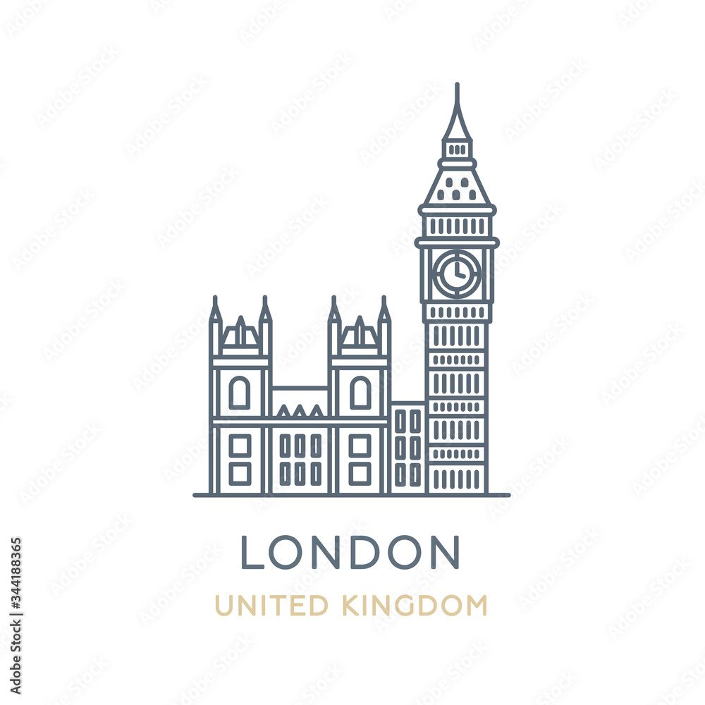 London city, United Kingdom. Line icon of the famous and largest city in Europe. Outline icon for web, mobile, and infographics. Landmark and famous building. Vector illustration, white isolated. London city, United Kingdom. Line icon of the famous and largest city in Europe. Outline icon for web, mobile, and infographics. Landmark and famous building. Vector illustration, white isolated.