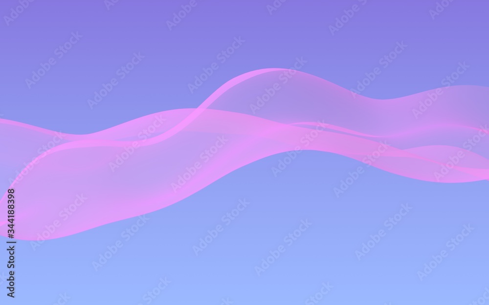 Obraz premium Pink wave on blue sky abstract background. Fluttering pink scarf. Waving on wind pink fabric. 3D illustration