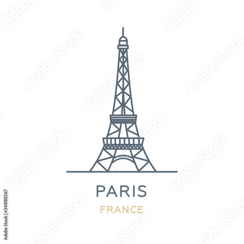 Paris city, France. Line icon of the famous and largest city in Europe. Outline icon for web, mobile, and infographics. Landmark and famous building. Vector illustration, white isolated. 