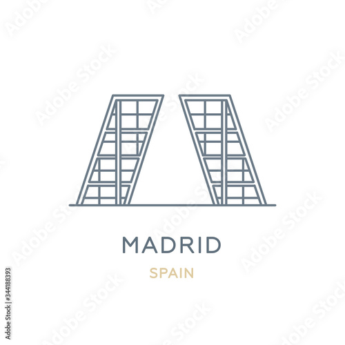 Madrid city, Spain. Line icon of the famous and largest city in Europe. Outline icon for web, mobile, and infographics. Landmark and famous building. Vector illustration, white isolated. 