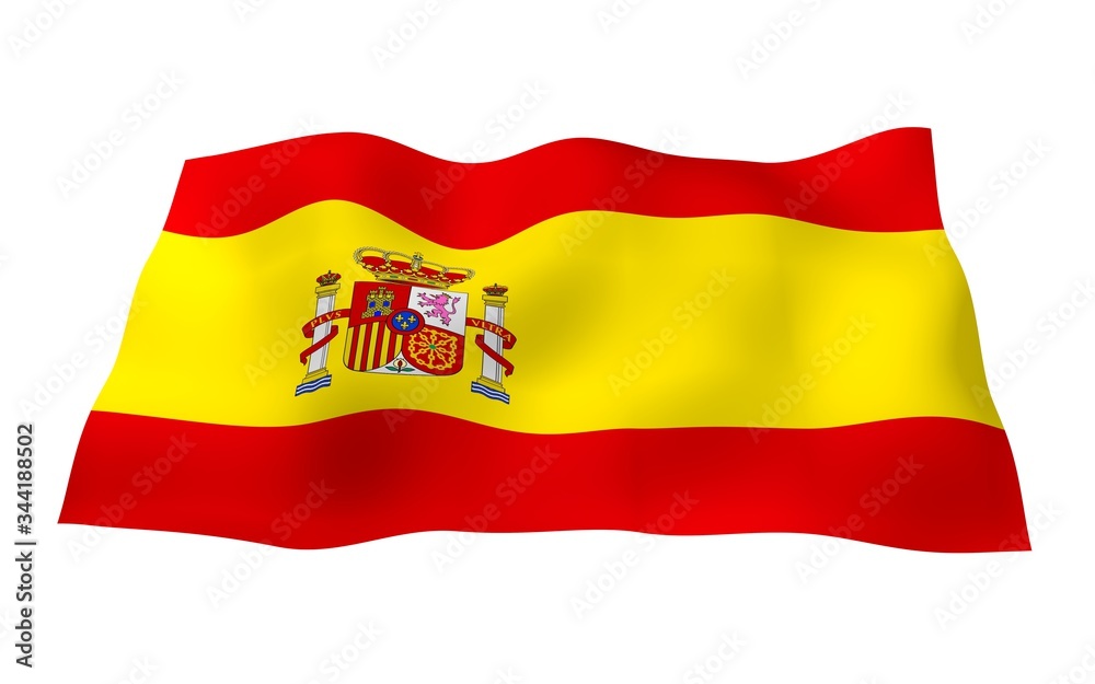 The flag of Spain. Official state symbol of the Kingdom of Spain. Concept: web, sports pages, language courses, travelling, design elements. 3d illustration The flag of Spain. Official state symbol of the Kingdom of Spain. Concept: web, sports pages, language courses, travelling, design elements. 3d illustration