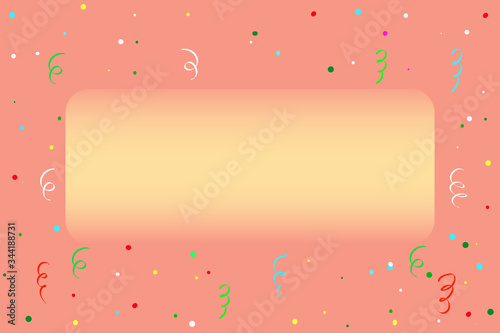 Horizontal mockup for a party or birthday invitation, in pink colors with place for text, photo and confetti
