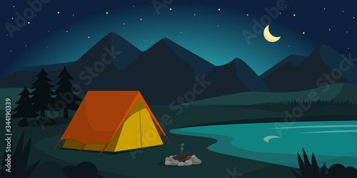 Camping in nature at night
