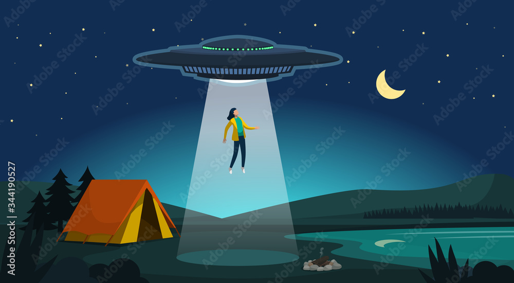 Alien abduction ufo kidnapping a woman at night Stock Vector Adobe Stock